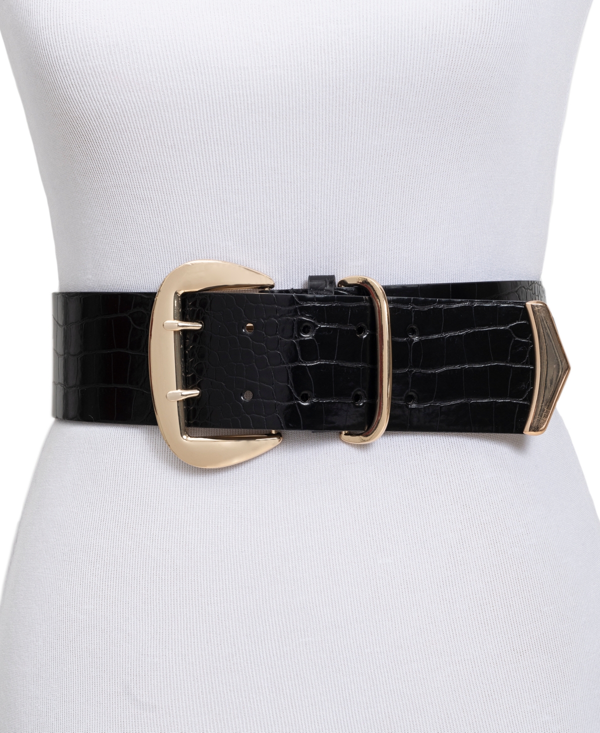 Inc International Concepts Wide Stretch Belt, Created For Macy's In Black,gold
