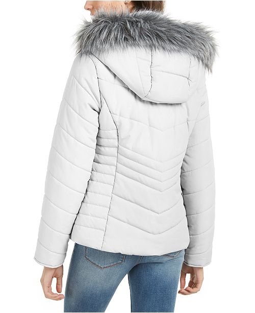 Maralyn & Me Juniors'  Reversible Cropped Hooded Faux-Faux Coat Med Pink Size Small