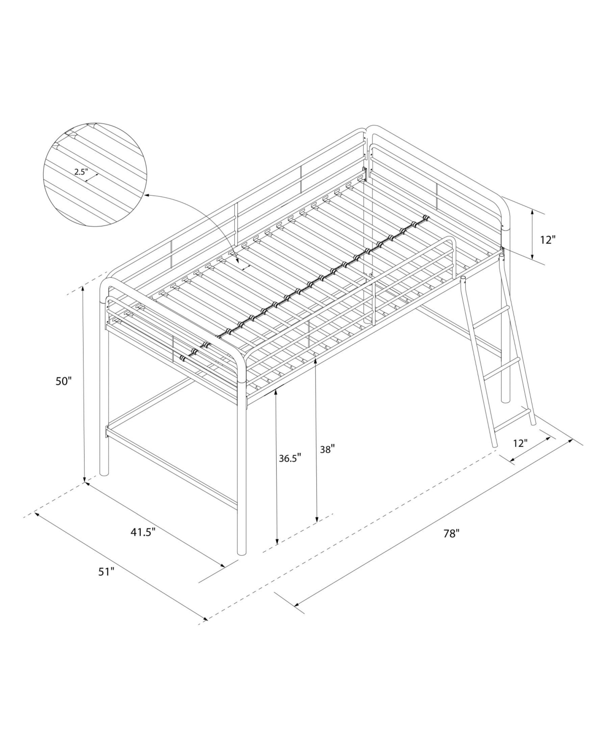 EveryRoom Cora Junior Metal Loft Bed