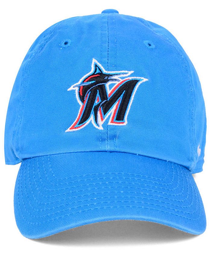 '47 Miami Marlins Clean Up Adjustable Hat – Black, Relaxed Fit, Cotton Twill, Raised Embroidery
