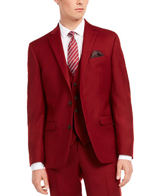 Bar III Men's Slim-Fit Red Flannel Suit Separate Jacket, Created for ...