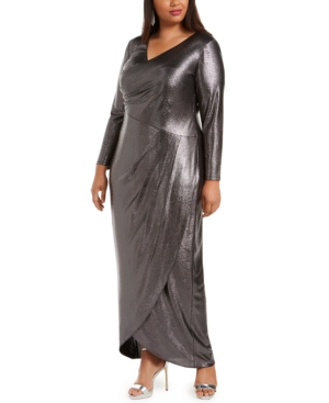 ADRIANNA PAPELL PLUS SIZE FOILED JERSEY WRAP DRESS