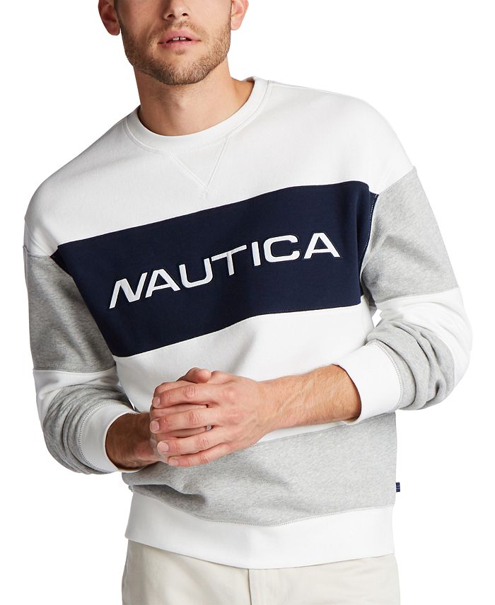 Nautica Mens Blue Sail Classic Fit Colorblocked Fleece Logo Sweatshirt Created For Macys Macys