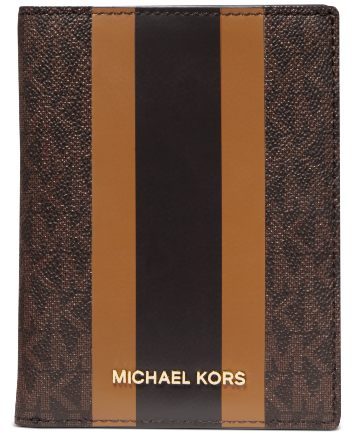 Shop Michael Kors Michael  Logo Bedford Travel Passport Wallet In Brown,acorn