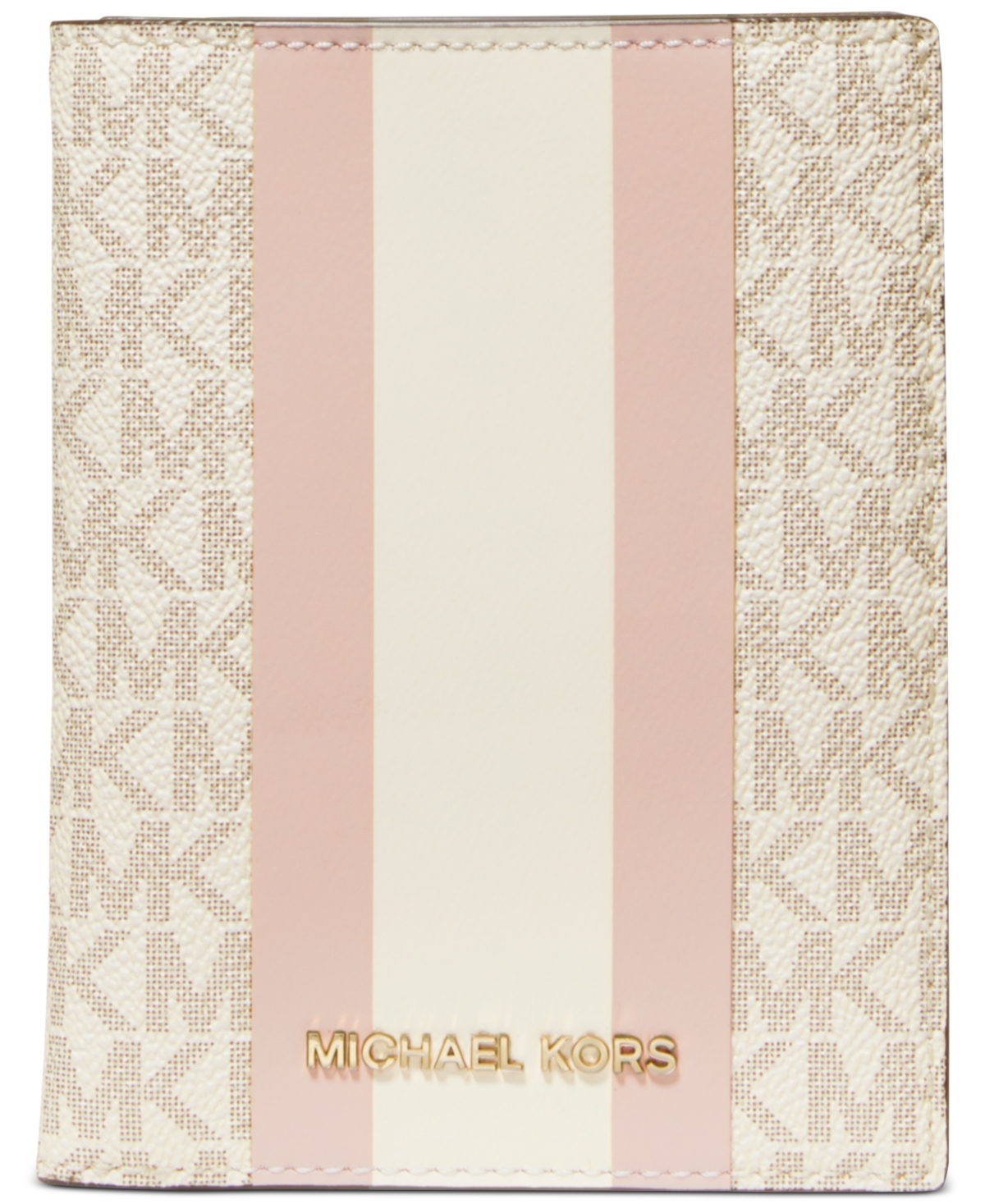Shop Michael Kors Michael  Logo Bedford Travel Passport Wallet In Vanilla,soft Pink