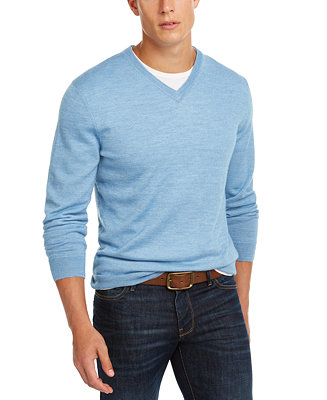 Club Room Men's Solid V-Neck Merino Wool Blend Sweater, Created for ...