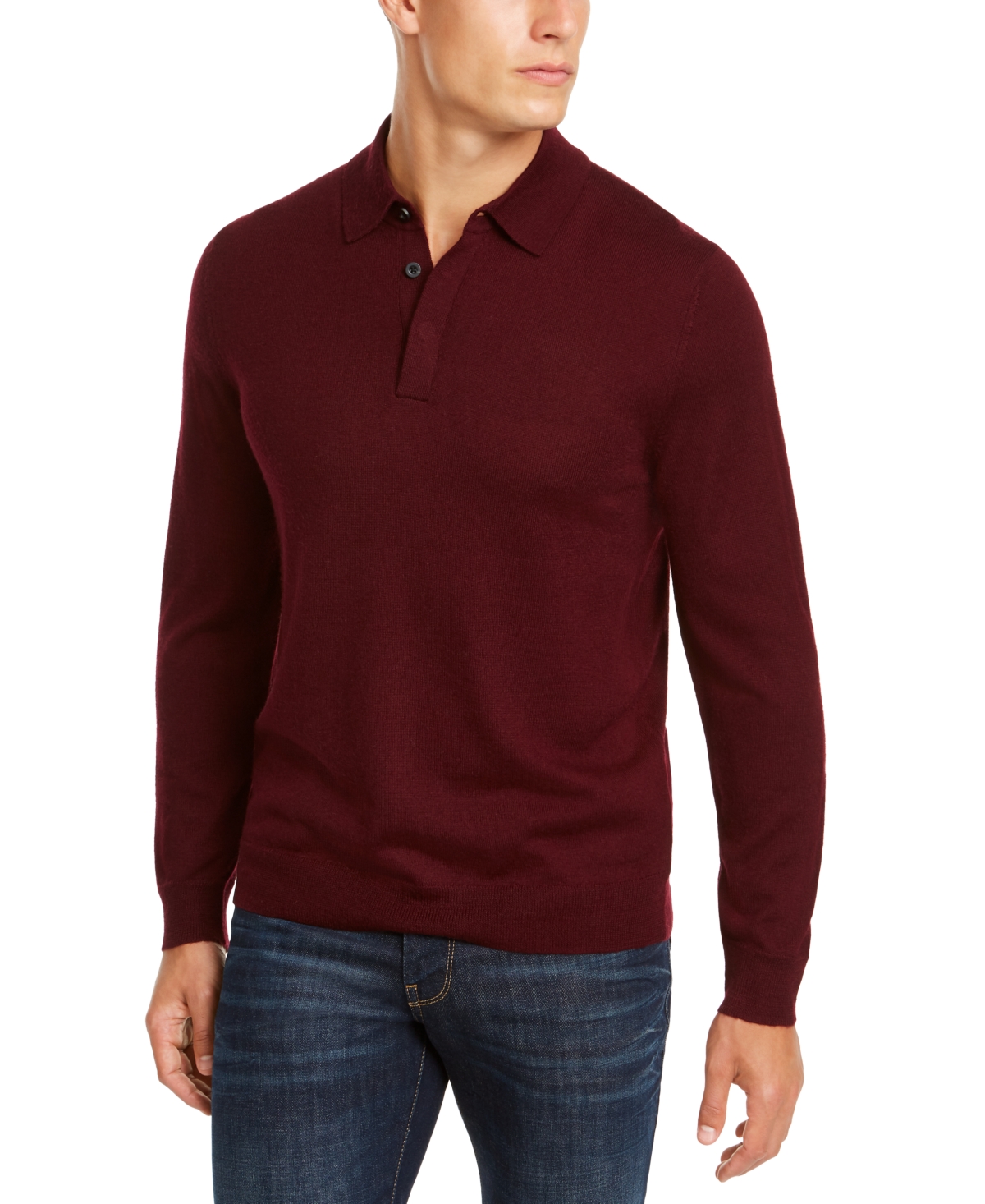Men's Merino Wool Blend Polo Sweater, Created for Macy's - Red Plum
