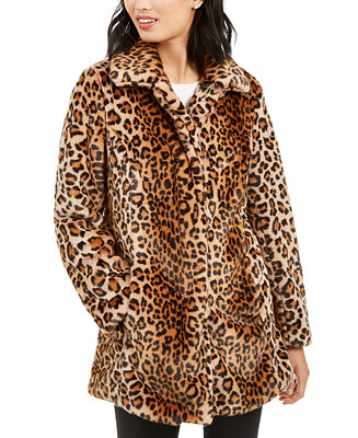 Anne Klein Leopard-Print Faux-Fur Coat - Macy's