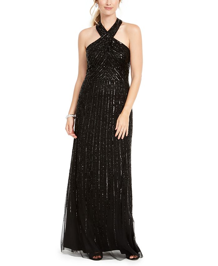Adrianna Papell Halter Beaded Gown & Reviews - Dresses - Women - Macy's