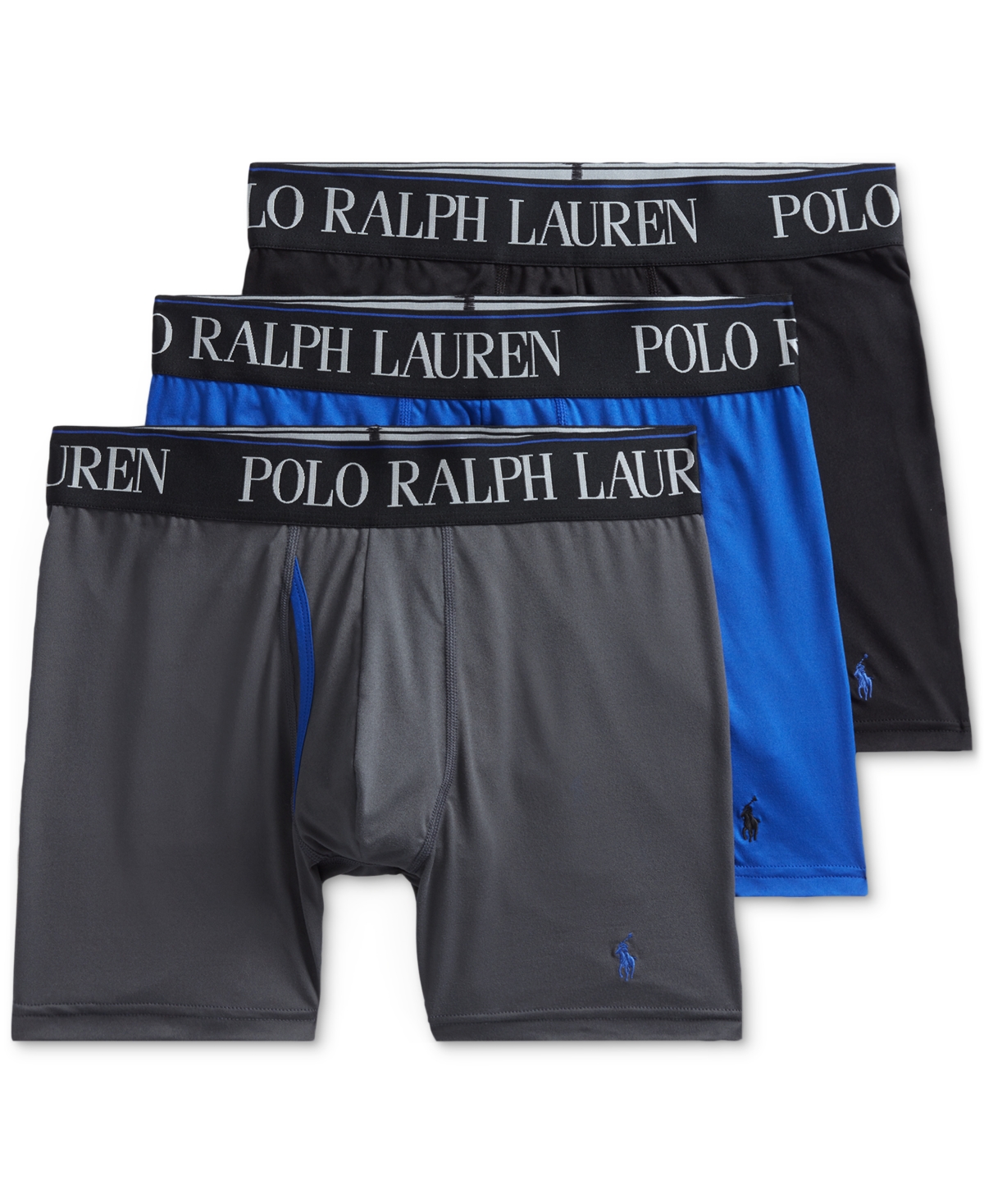 Shop Polo Ralph Lauren Men's 3-pack. 4-d Flex Cool Microfiber Boxer Briefs In Charcoal,rugby Royal,polo Black