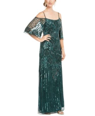 adrianna papell off the shoulder sequin beaded gown