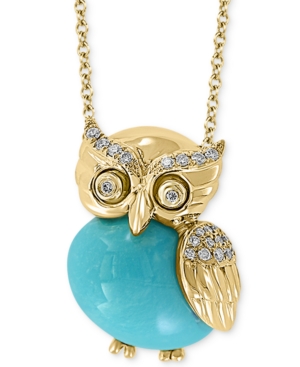 image of Effy Genuine Turquoise & Diamond (1/10 ct. t.w.) Owl 18