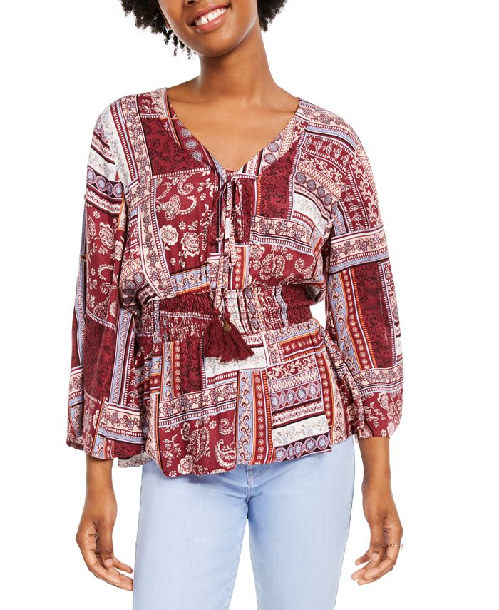 American Rag Juniors' Printed Button-Sleeve Top, Created for Macy's ...