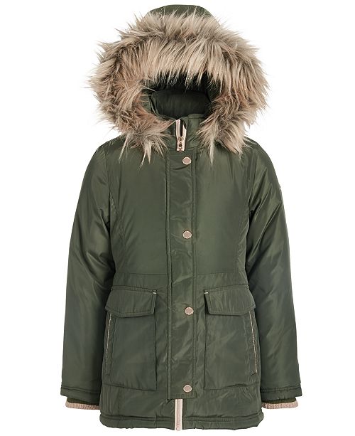 Michael Kors Big Girls Hooded Faux Fur Trim Snorkel Jacket