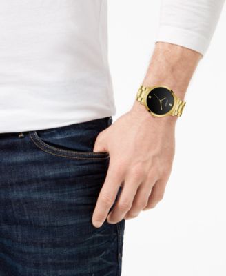 Men's Diamond-Accent Gold-Tone Stainless Steel Bracelet Watch 44mm