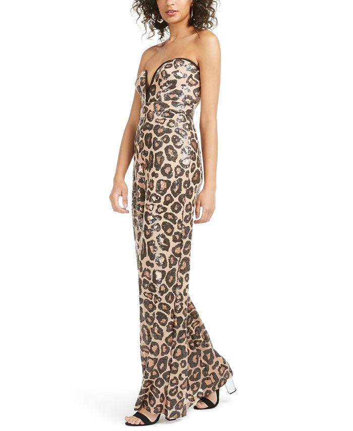 SHO Strapless Sequined Animal-Print Jumpsuit - Macy's