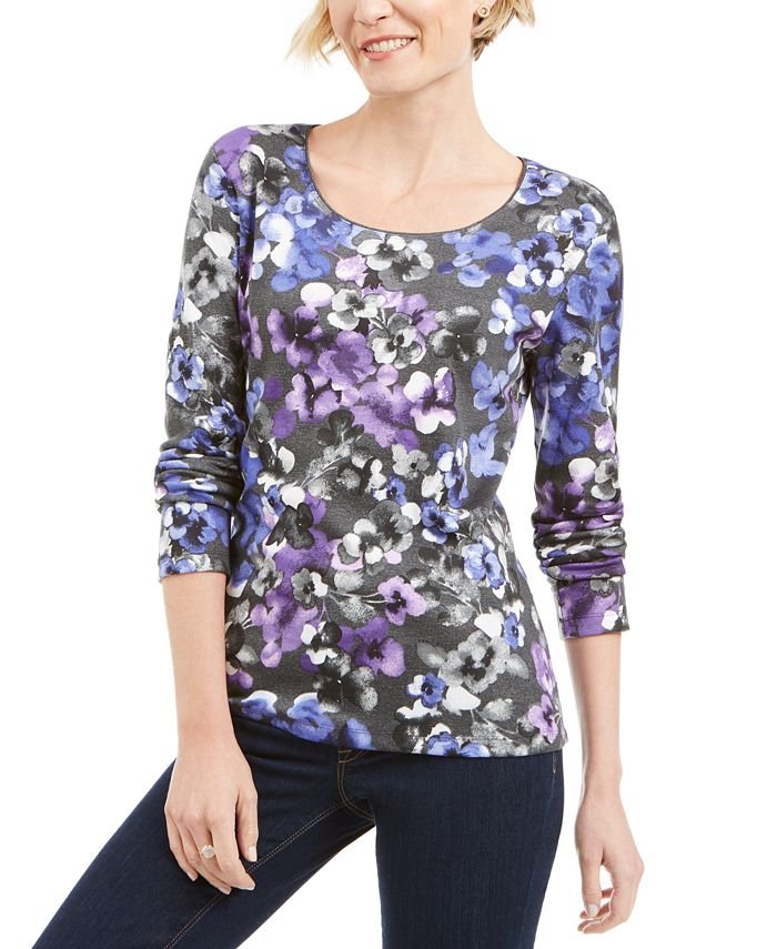 Karen Scott Printed Scoop Neck Top Created for Macy s Macy s