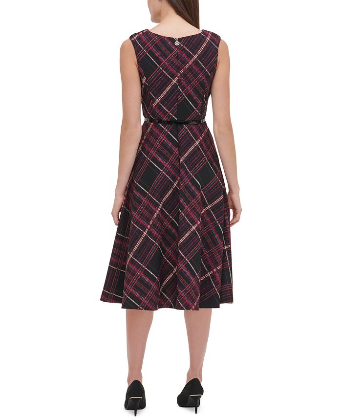 Tommy Hilfiger Piper Belted Plaid Fit & Flare Dress - Macy's