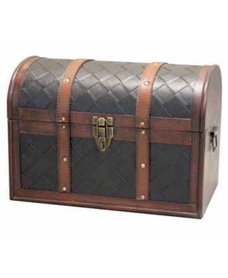 Vintiquewise Wooden Leather Round Top Treasure Chest, Decorative storage Trunk with Lockable Latch