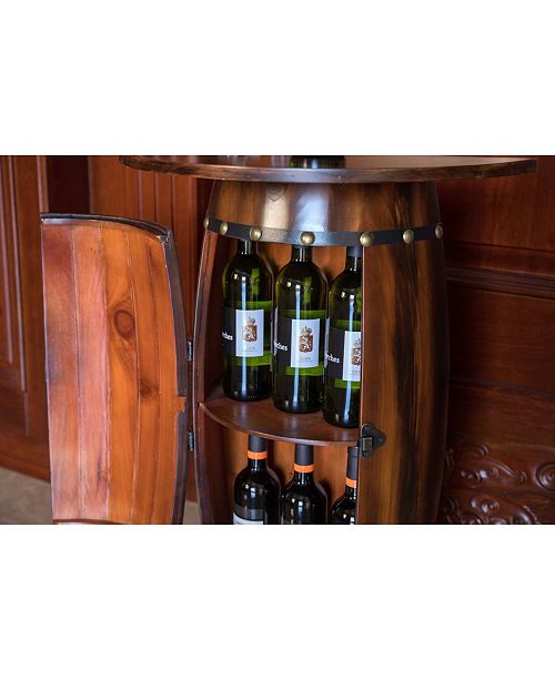 Vintiquewise Wooden Wine Barrel Console Bar End Table Lockable