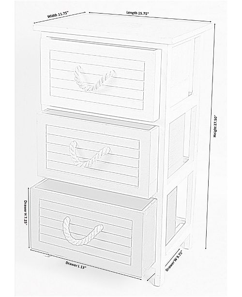 Uniquewise Multi Colored 3 Drawers Storage Chest Nightstand With