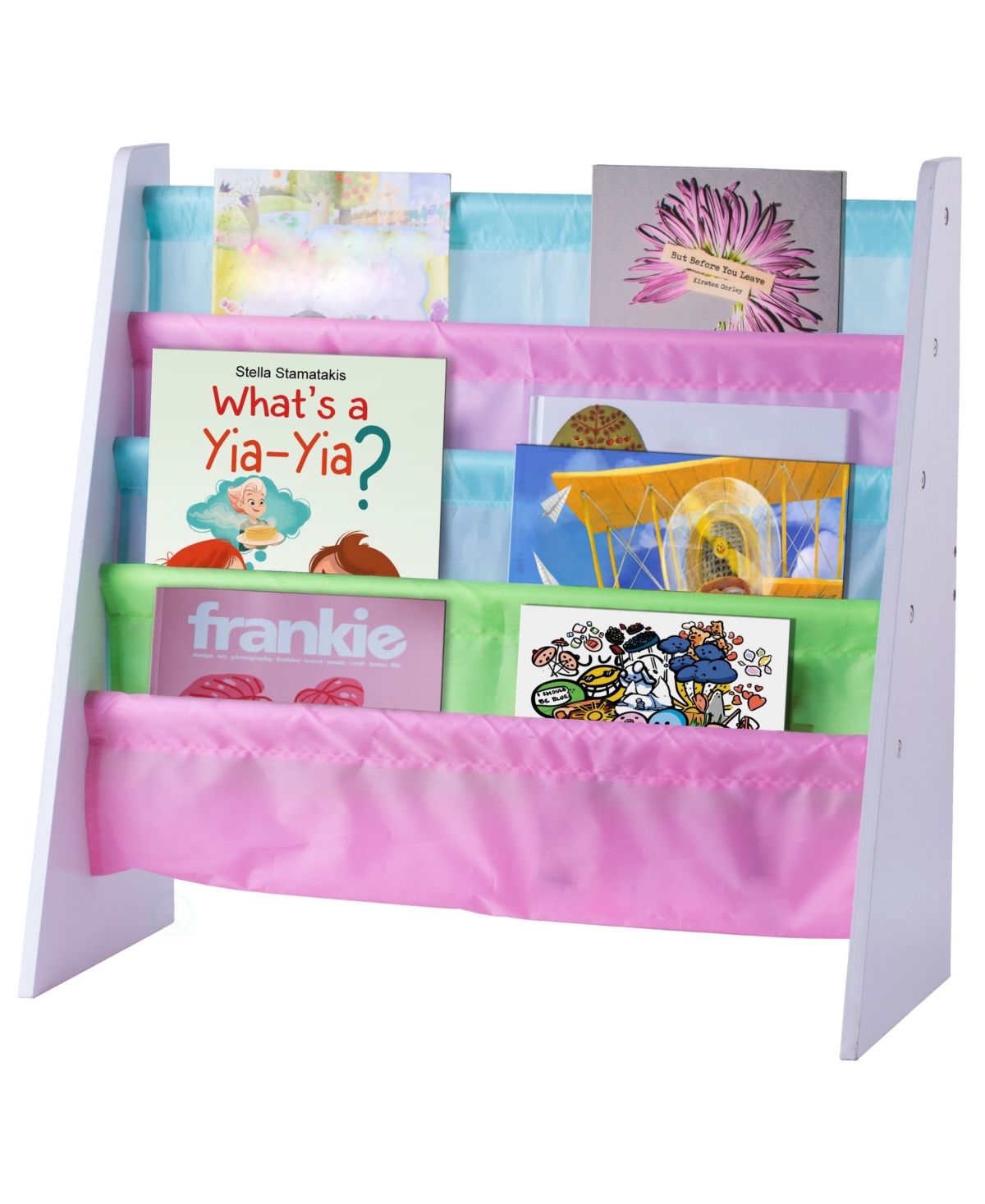 Basicwise 4 Tiered Colorful Lined Kids' Sling Magazine Book Rack