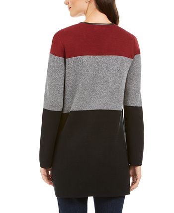 Charter Club Women's Milano Colorblocked Cotton Completer Sweater Blue Size Petite Small
