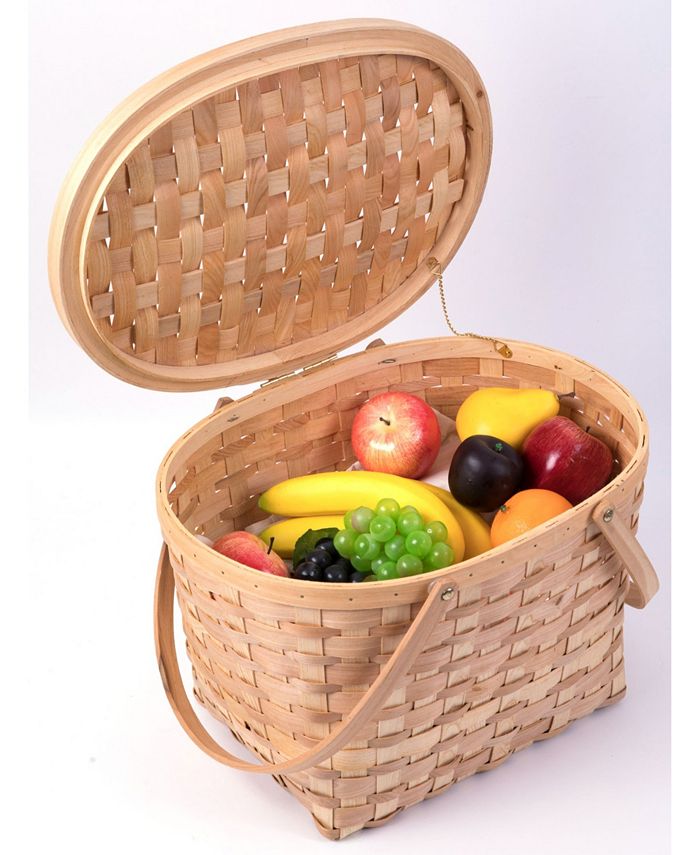 Vintiquewise Chip Picnic Basket with Cover and Drop Down Handles, Extra