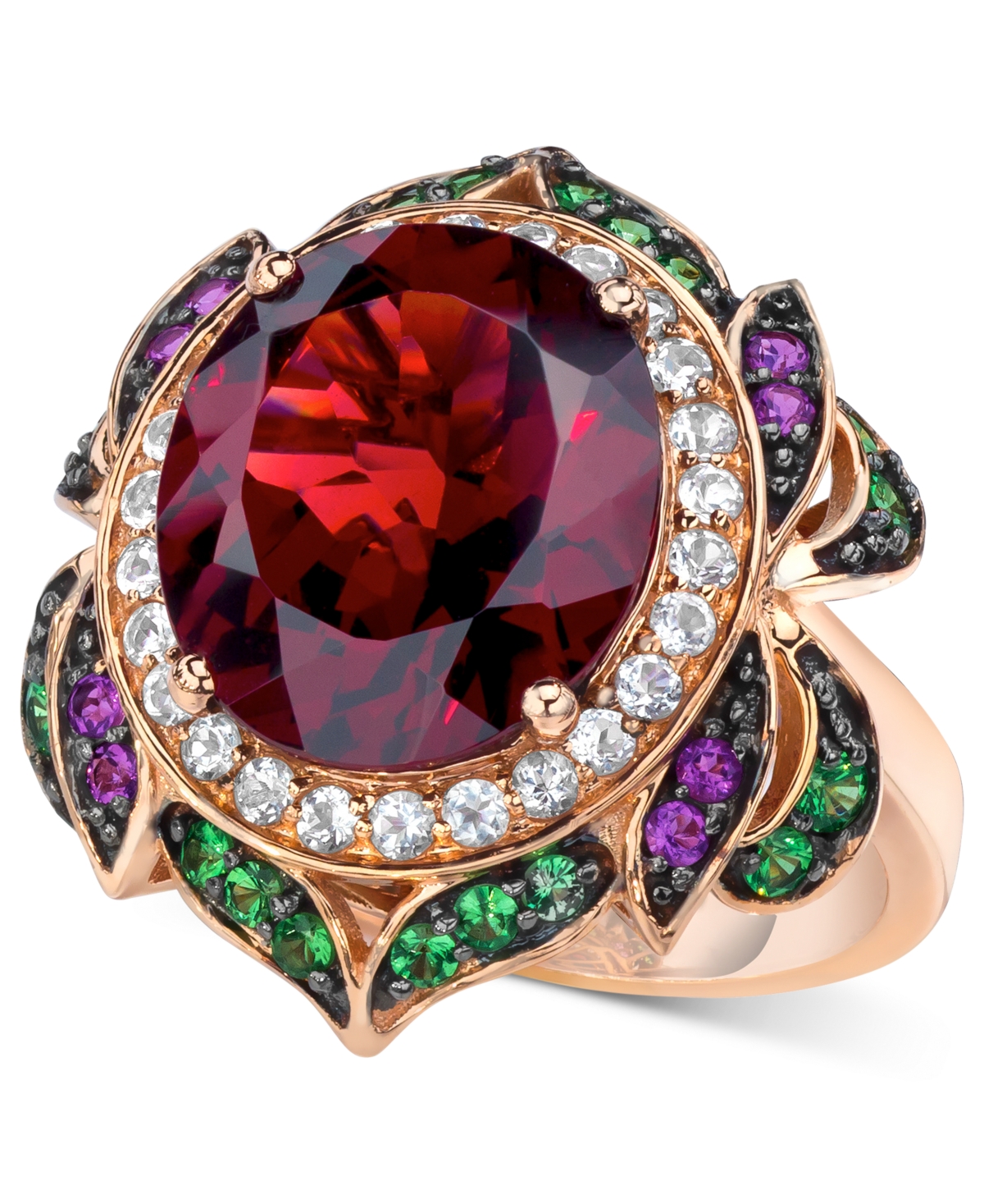 Crazy Collection® Garnet (7-5/8 ct. t.w.) and Multi-Stone Round Flower Ring  in 14k Rose Gold (Also Available in London Blue Topaz)