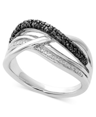 Macy's - Sterling Silver Ring, Black Diamond (1/5 ct. t.w.) and Diamond Accent Overlapping Ring