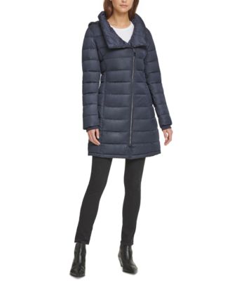 dkny asymmetrical hooded packable down puffer coat