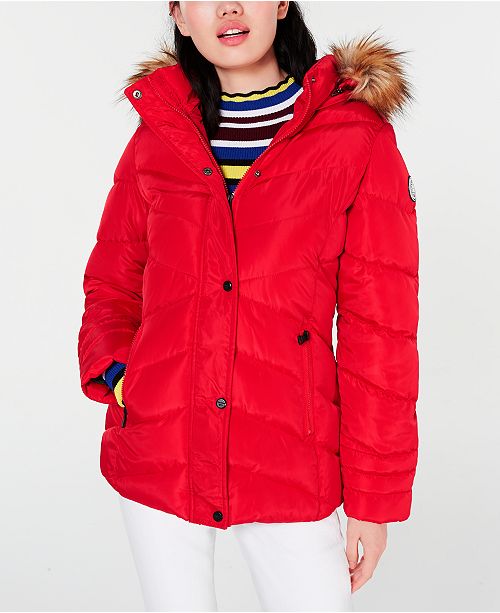Madden Girl Juniors Hooded Faux Fur Trim Puffer Coat Reviews Coats Women Macy S