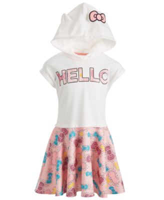 Hello Kitty - Little Girls Bow-Print Hooded Dress