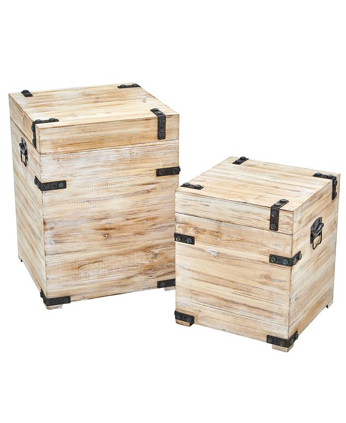 Nearly Natural - Decorative White Wash Storage Boxes-Trunks with Metal Detail - Set of 2