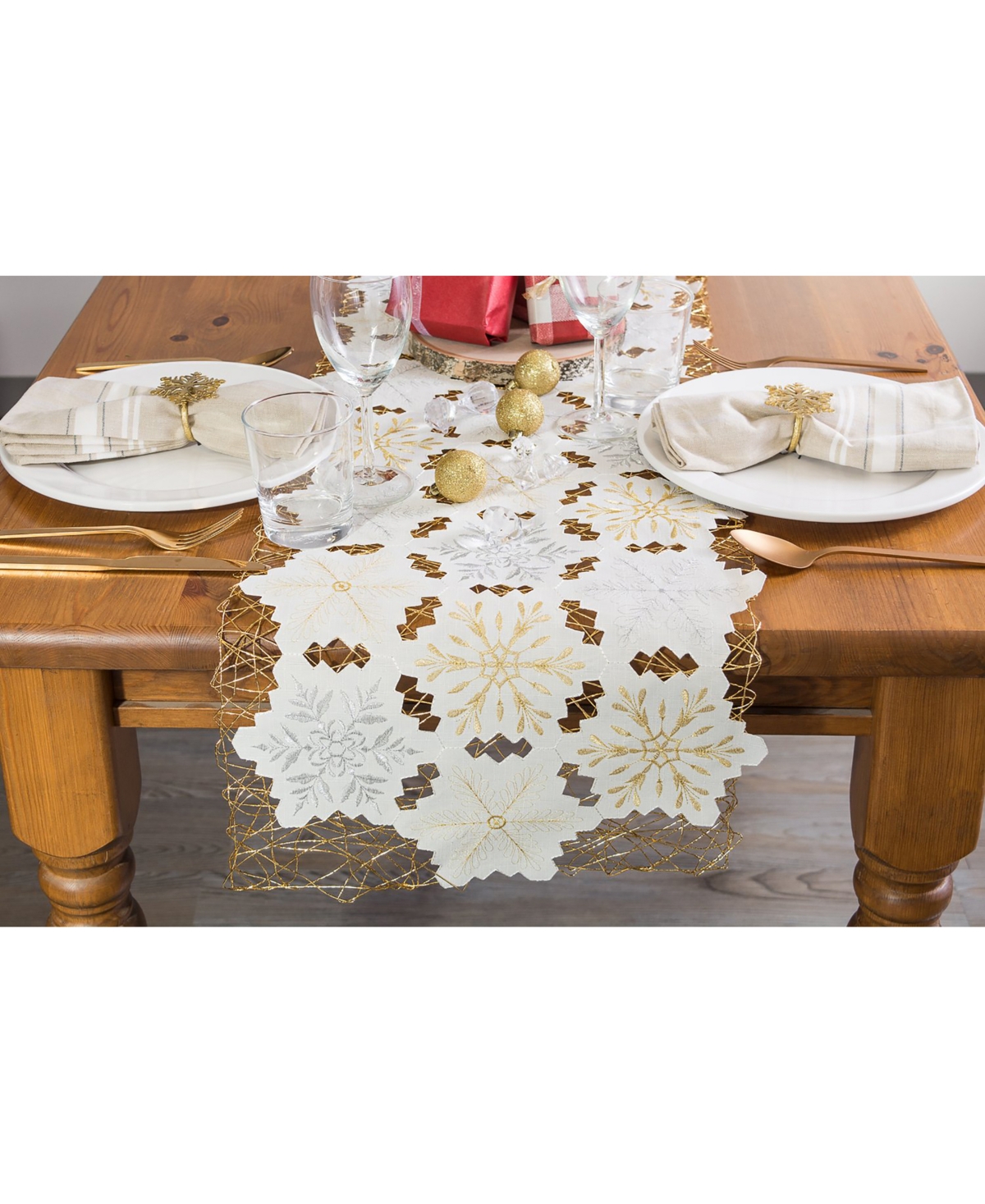 Design Imports Embroidered Snowflakes Table Runner