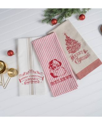 Design Imports Assorted Vintage-Like Print Christmas Dishtowels Set