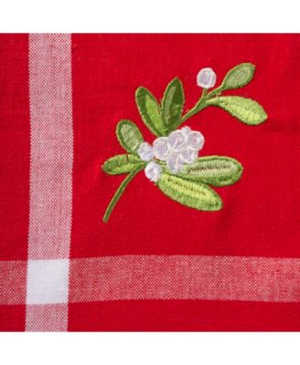 Stripe Holly Mistletoe Holiday embroidered Dishtowel Set