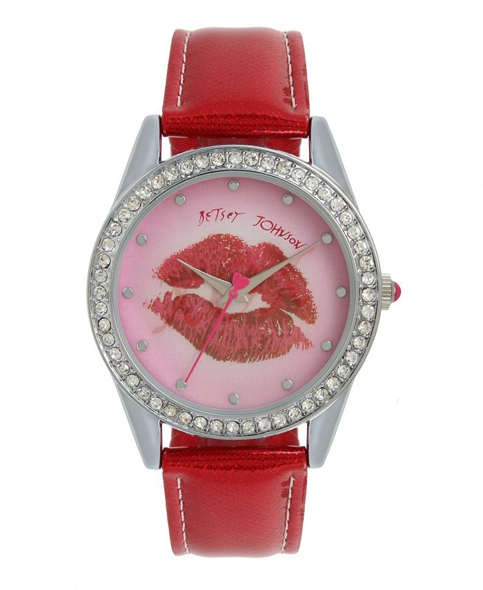 Betsey Johnson Lips XOX Lenticular Motif Dial Glitter Strap
