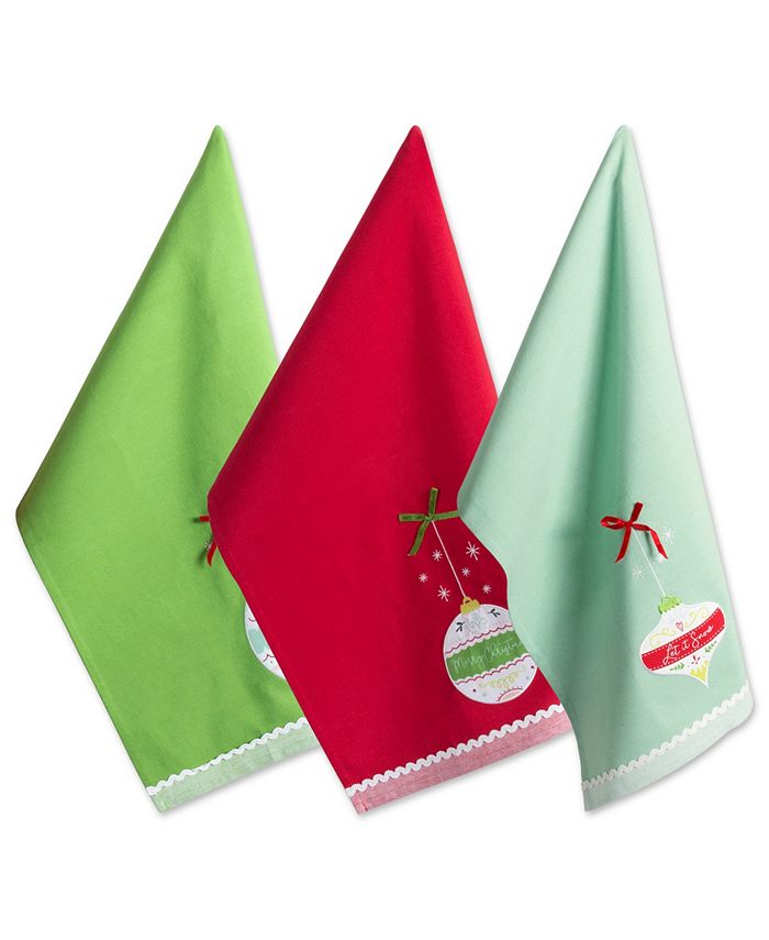 Design Imports Assorted Holiday Ornaments Embellished Dishtowel Set ...