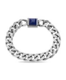 Men's Simulated Lapis Square Station Curb Chain Magnetic Bracelet