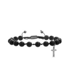 Men's Black Bead with Cross Charm Bracelet