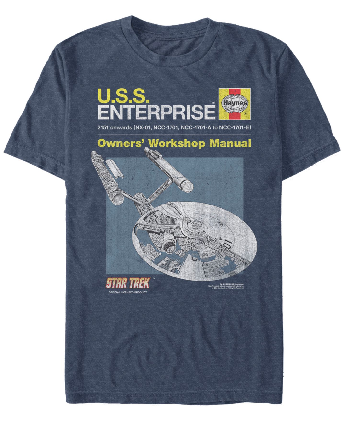 Мужская футболка Fifth Sun Star Trek The Original Series U.S.S. Enterprise Workshop Manual Short Sleeve, цвет: Тёмно-синий — фото 1
