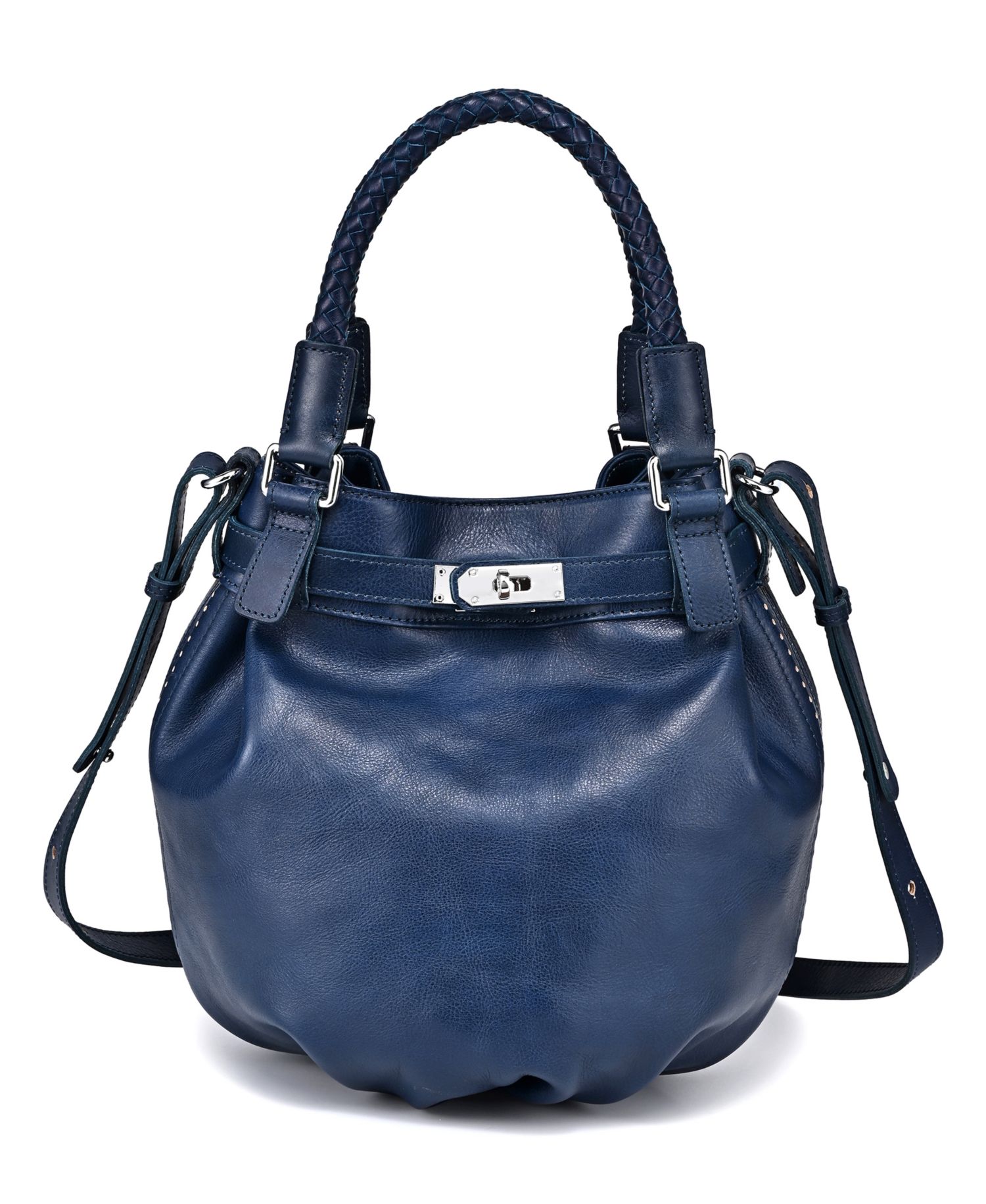 Pumpkin Small Leather Crossbody Bucket Bag
