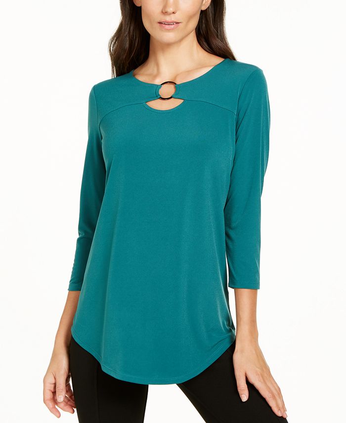 JM Collection Petite Ring-Neck 3/4-Sleeve Top, Created for Macy's ...