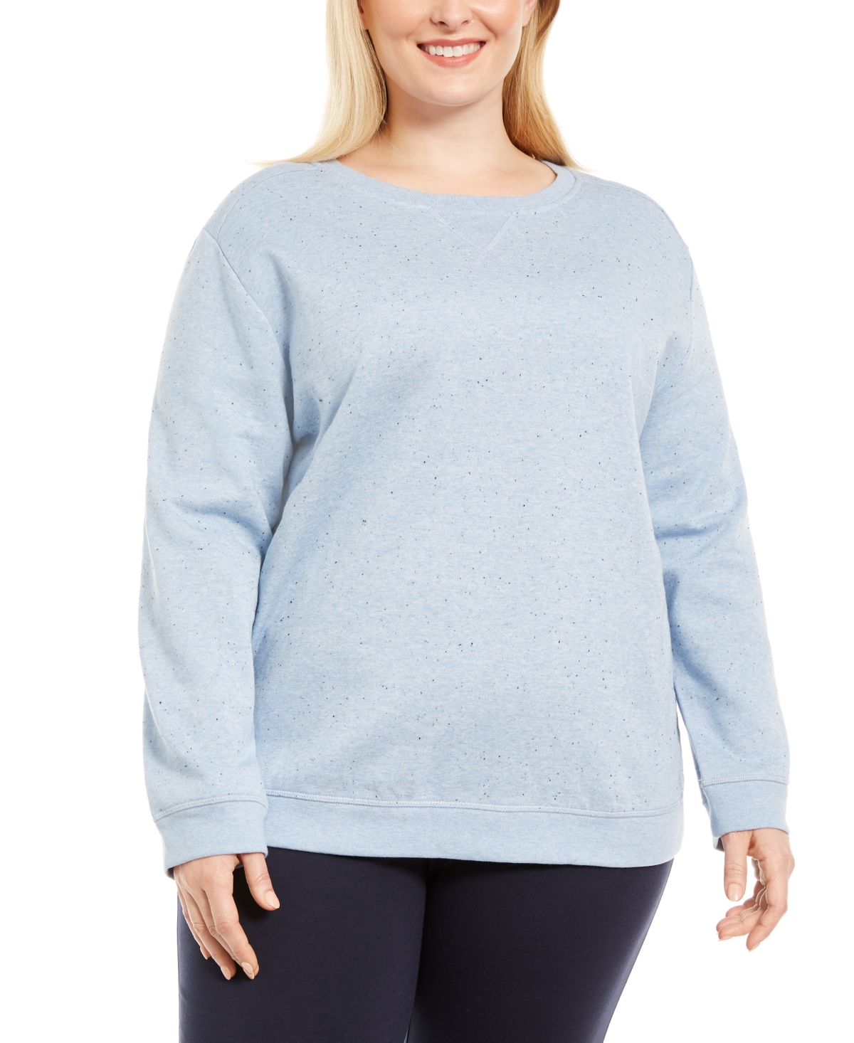 Karen Scott Plus Size Crewneck Sweatshirt, Created For Macy's In Light Blue Heather