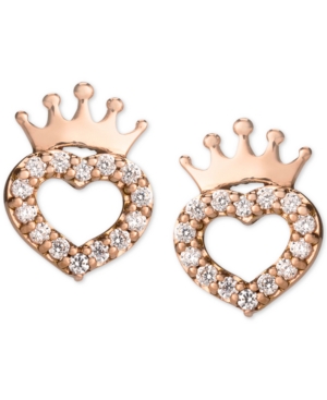 image of Disney Children-s Cubic Zirconia Heart & Crown Stud Earrings in 14k Rose Gold