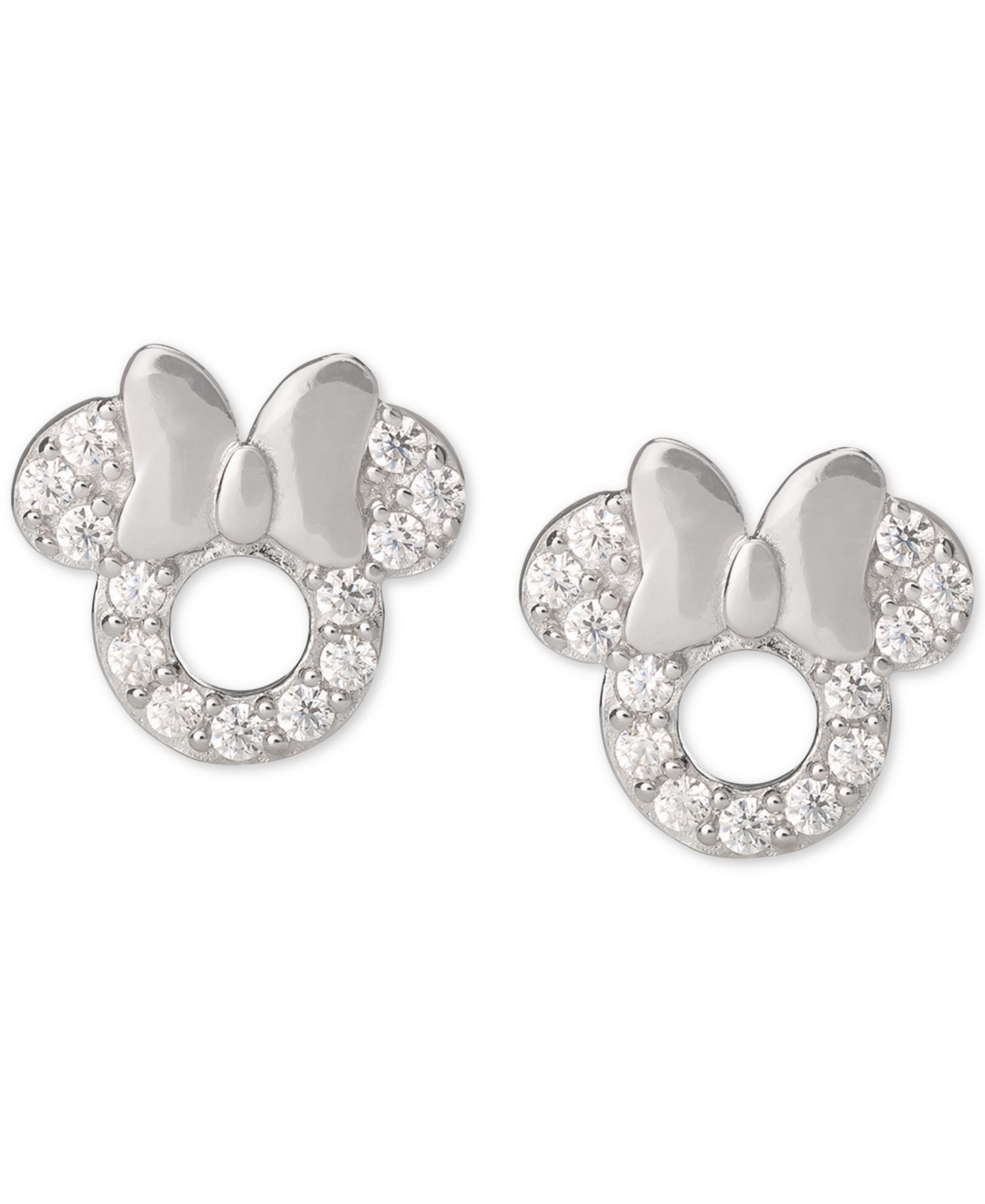 Children's Cubic Zirconia Minnie Mouse Stud Earrings in Sterling Silver