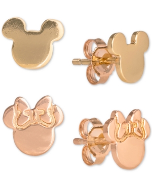 image of Disney Children-s 2-Pc. Set Mickey & Minnie Stud Earrings in 18k Gold- & 18k Rose Gold-Plated Sterling Silver