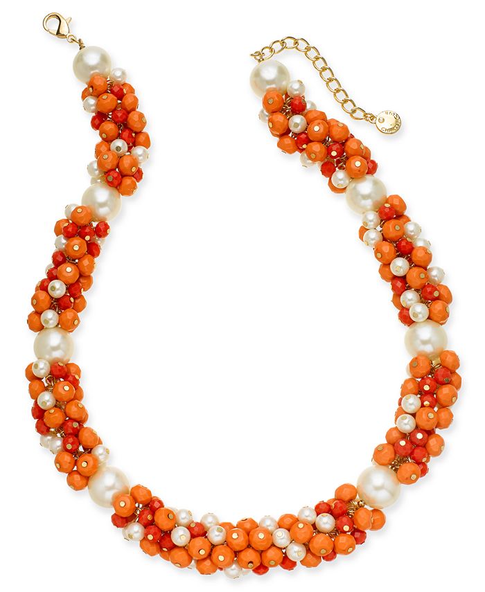 Charter Club Gold-Tone Multi-Bead Statement Necklace, 18