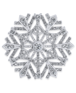 image of Holiday Lane Silver-Tone Crystal Snowflake Pin, Created for Macy-s